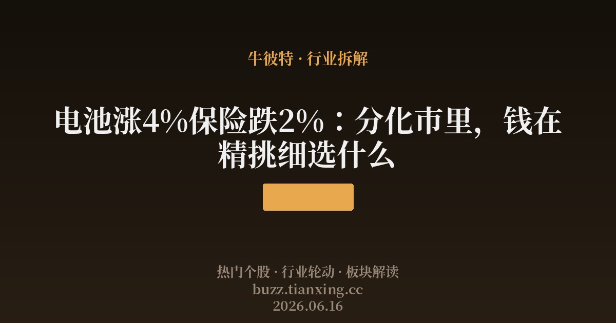 电池涨4%保险跌2%:分化市里,钱在精挑细选什么