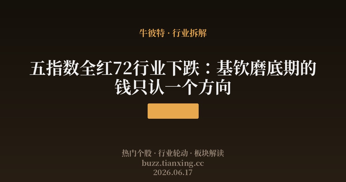 五指数全红72行业下跌:基钦磨底期的钱只认一个方向