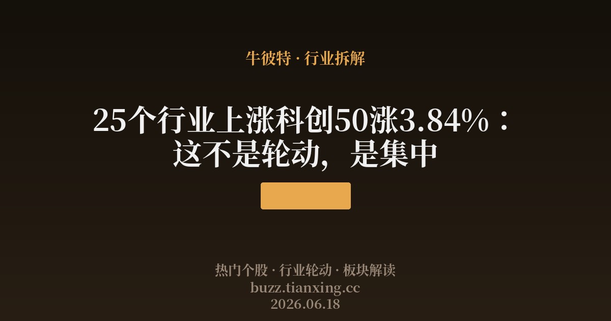 25个行业上涨科创50涨3.84%：这不是轮动，是集中