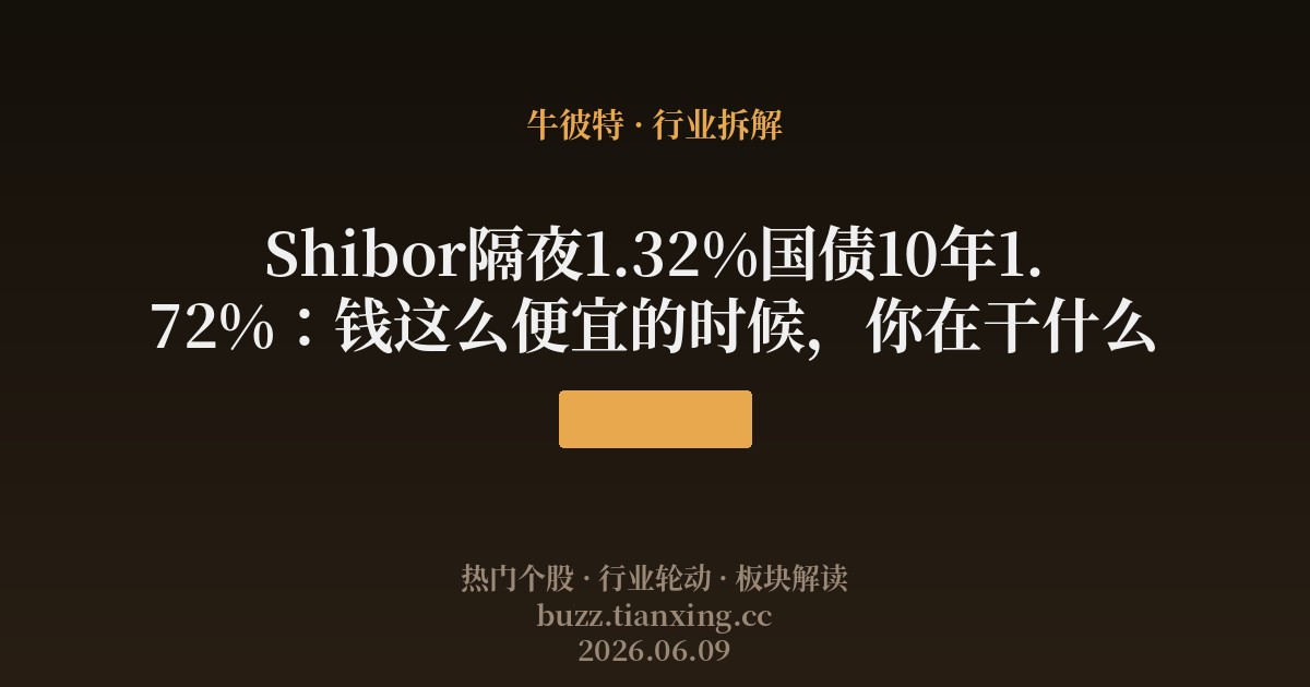 Shibor隔夜1.32%国债10年1.72%：钱这么便宜的时候，你在干什么