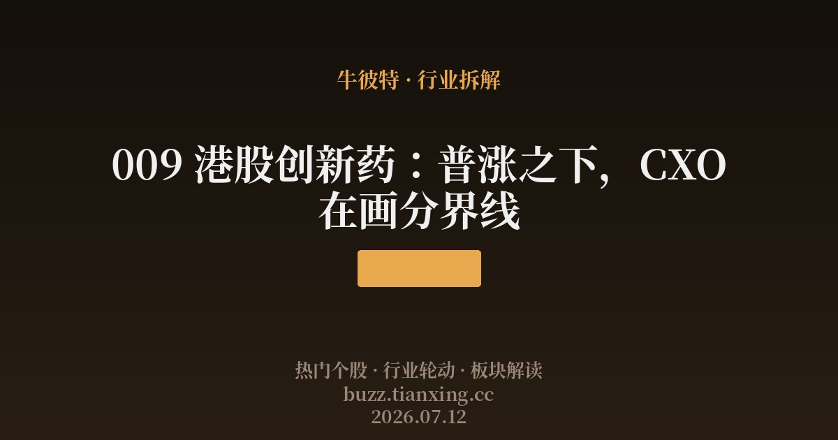 009 港股创新药：普涨之下，CXO在画分界线