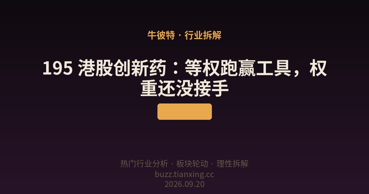 195 港股创新药：等权跑赢工具，权重还没接手