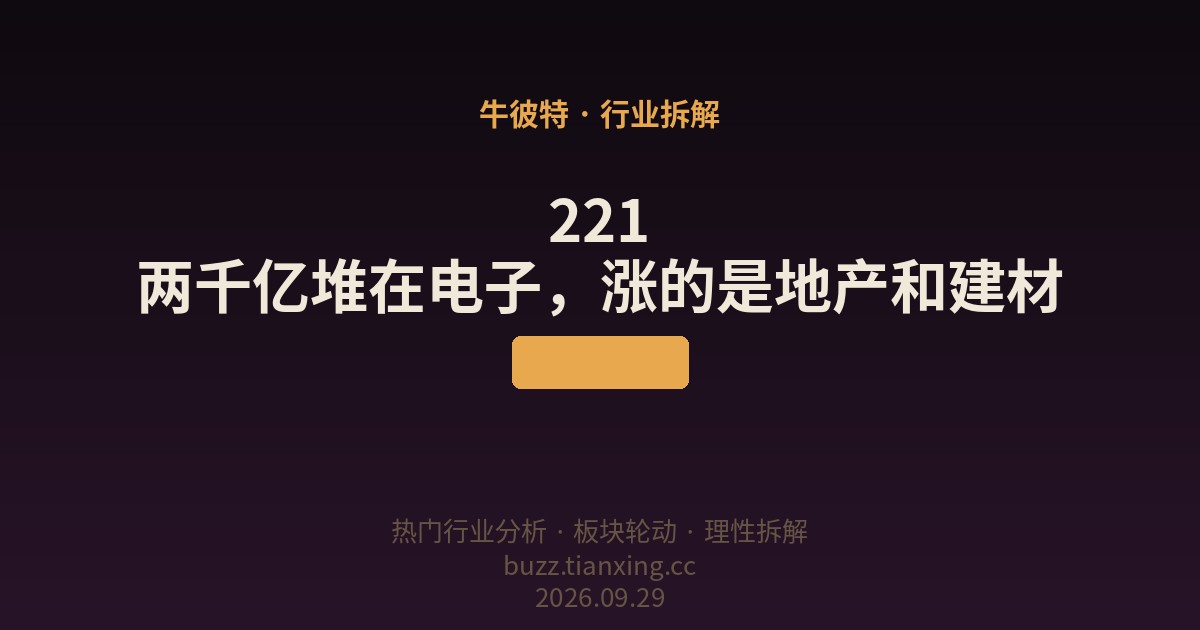 221 两千亿堆在电子，涨的是地产和建材