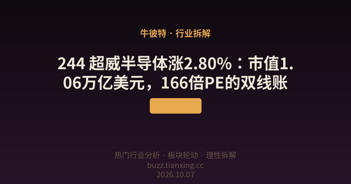 244 超威半导体涨2.80%：市值1.06万亿美元，166倍PE的双线账
