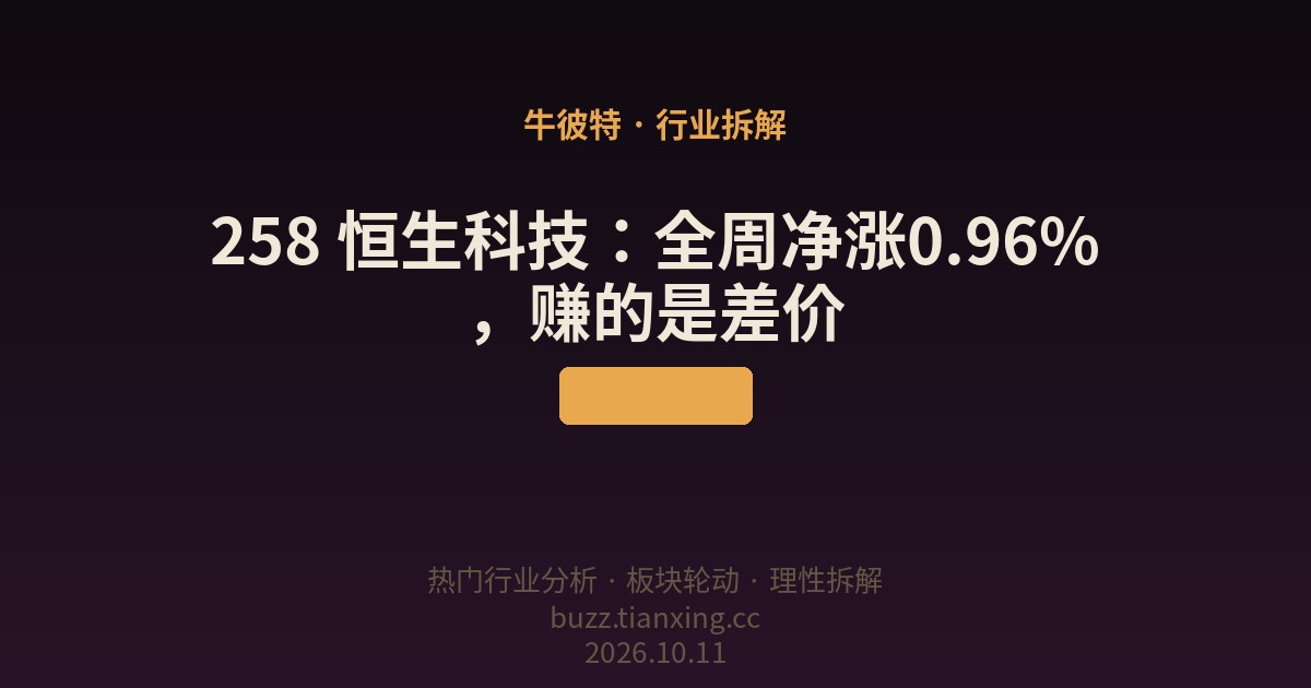258 恒生科技：全周净涨0.96%，赚的是差价