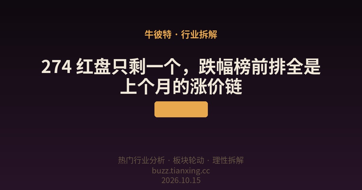 274 红盘只剩一个,跌幅榜前排全是上个月的涨价链