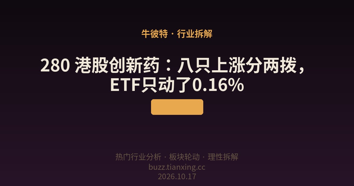 280 港股创新药：八只上涨分两拨，ETF只动了0.16%