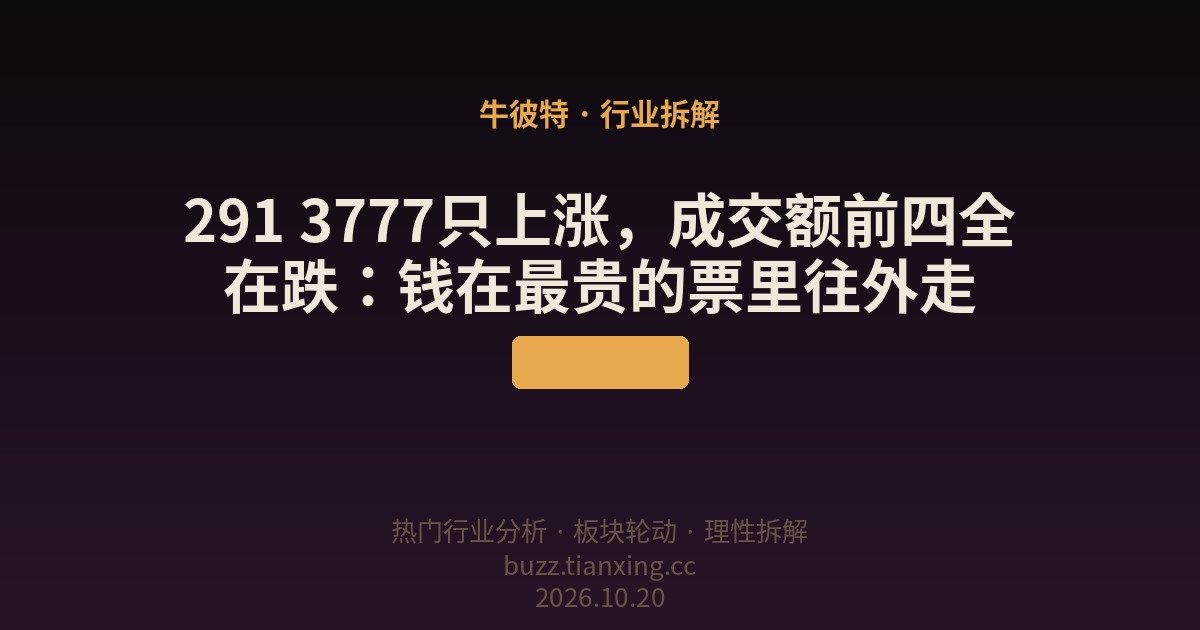 291 3777只上涨，成交额前四全在跌：钱在最贵的票里往外走