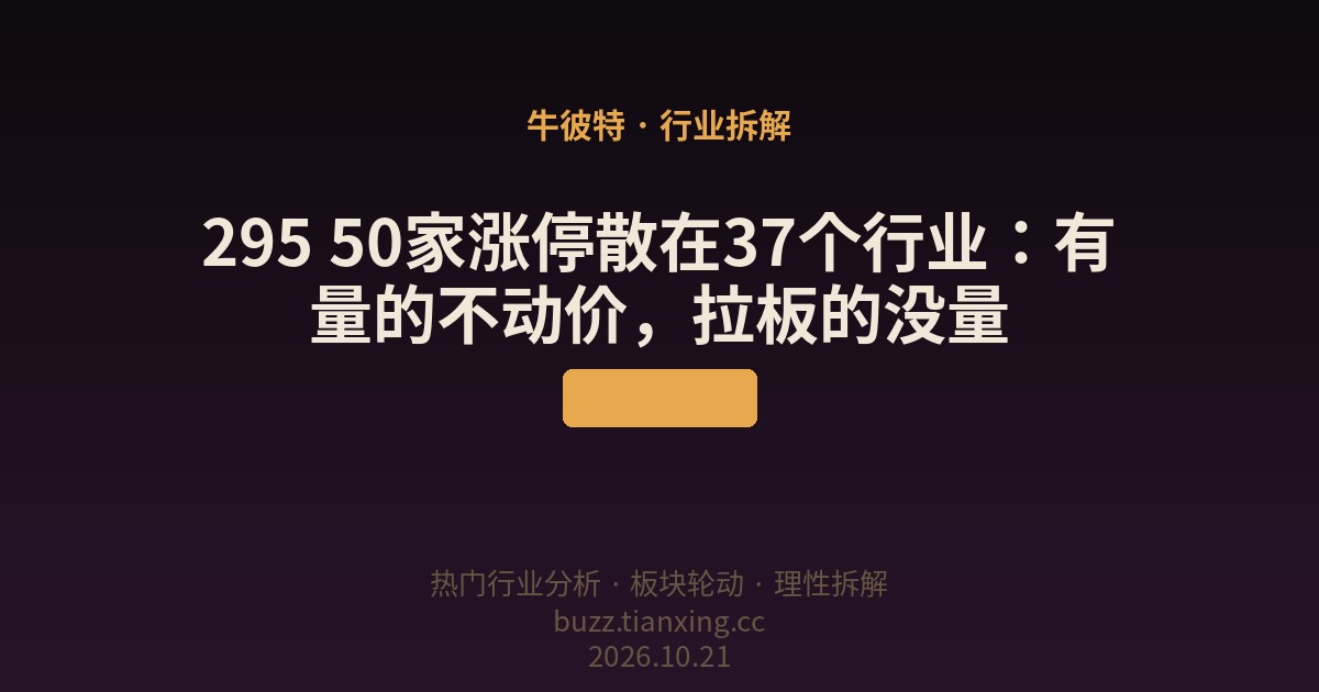 295 50家涨停散在37个行业：有量的不动价，拉板的没量