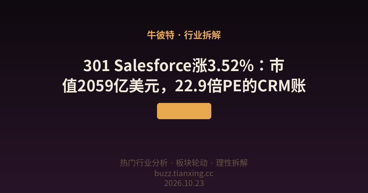 301 Salesforce涨3.52%：市值2059亿美元，22.9倍PE的CRM账
