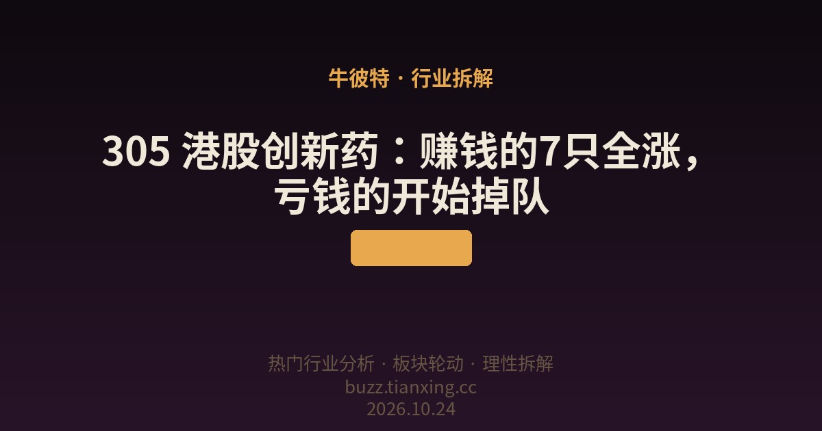305 港股创新药：赚钱的7只全涨，亏钱的开始掉队