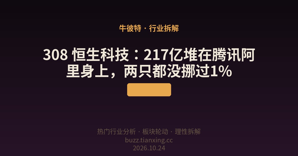 308 恒生科技：217亿堆在腾讯阿里身上，两只都没挪过1%