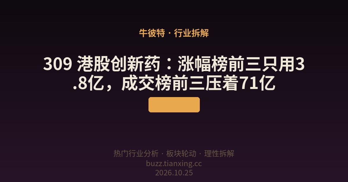 309 港股创新药：涨幅榜前三只用3.8亿，成交榜前三压着71亿