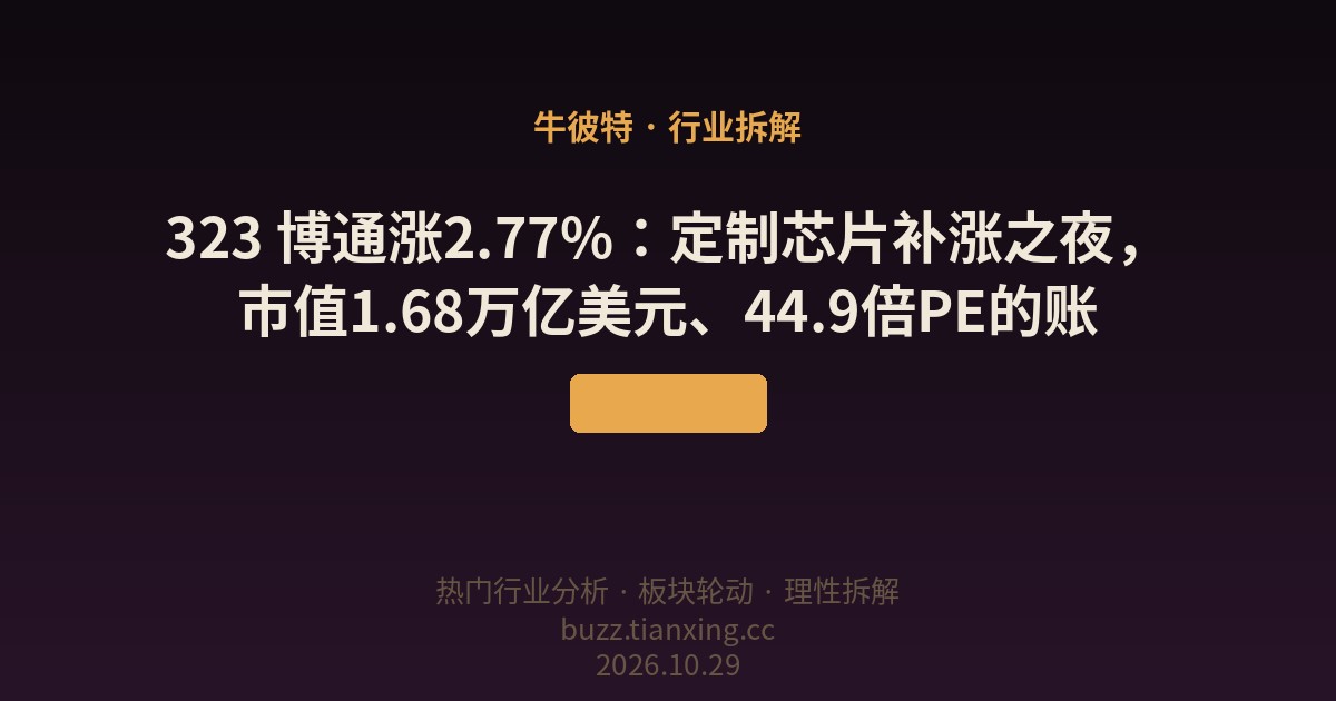 323 博通涨2.77%：定制芯片补涨之夜，市值1.68万亿美元、44.9倍PE的账