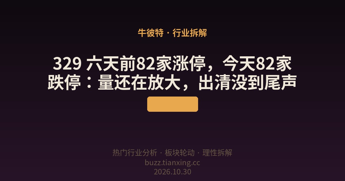 329 一周前82家涨停，今天82家跌停：量还在放大，出清没到尾声